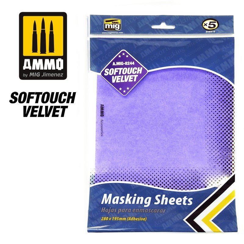 AMMO Velvet Softouch Masking Sheets (x5 sheets, 280mm x 195mm, adhesive) 8244