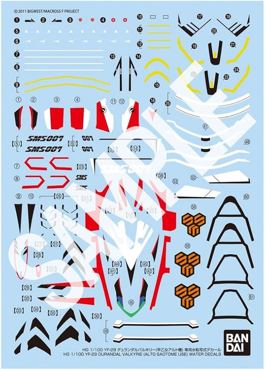 Bandai HG 1/100 YF-29 Durandal Valkyrie (Maximilian Jenius Use) Water Slide Decals – 2704825