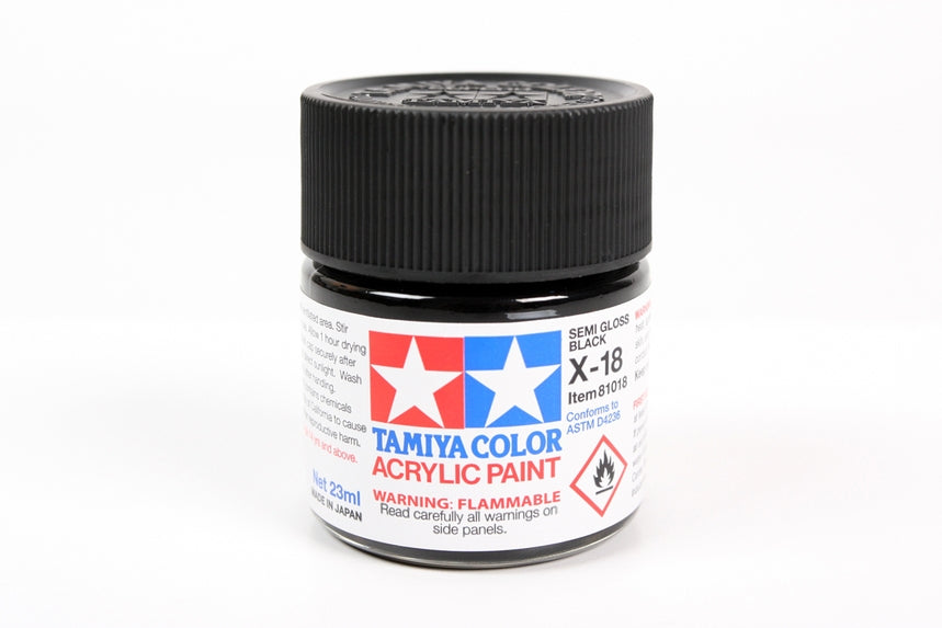 Tamiya Acrylic X-18 Semi Gloss Black 23Ml Bottle