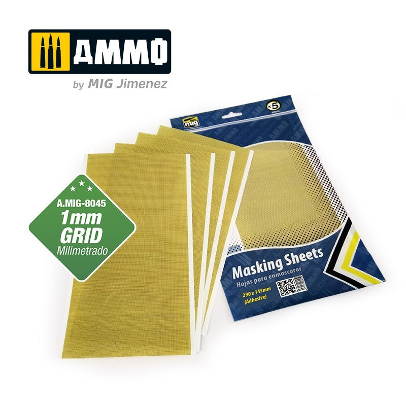 AMMO Masking Sheets 1mm Grid (x5 sheets, 290mm x 145mm, adhesive)