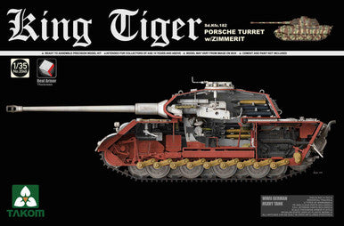 1/35 Takom WWII German King Tiger SdKfz 182 Porsche Turret Heavy Tank w/Zimmerit & Interior