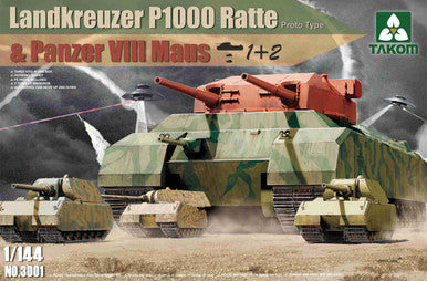 1/144 Takom WWII Landkreuzer P1000 Ratte (Prototype) Tank & Two Panzer VIII Maus Heavy Battle Tank (3 Kits)